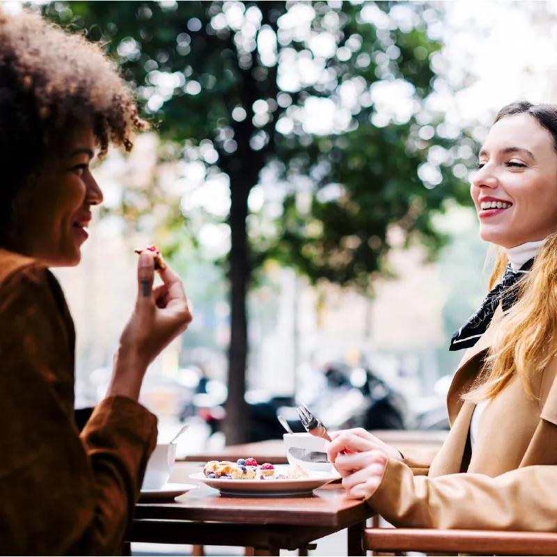 Two women eating lunch at Reston Town Center